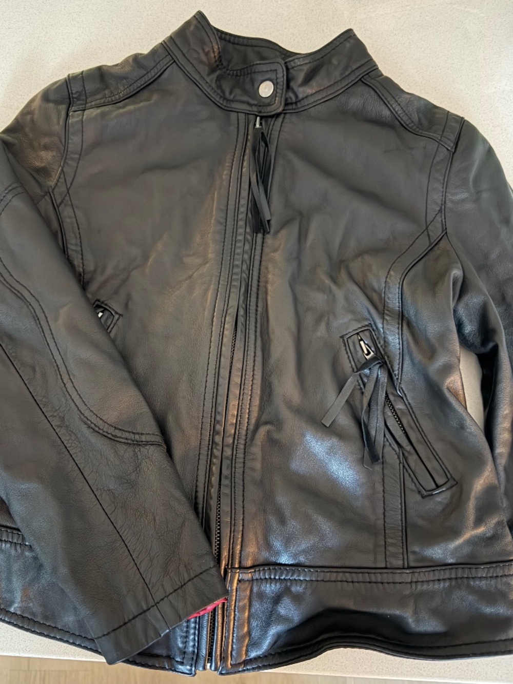 Vintage Superior Leathers Genuine Leather Moto Jacket – Black/Burgundy – Size L